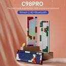 Mechanische Tastatur mit 98 Tasten, 2,4-GHz-Funkverbindung, Bluetooth, drei Modi, RGB-Beleuchtung und Hot-Swap-Funktion