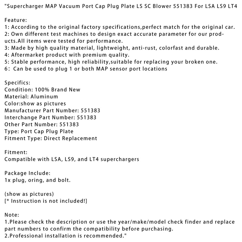 Kompresor MAP Podtlakový port Krytka Zástrčka LS SC Dmychadlo 551383 Pro LSA LS9 LT4