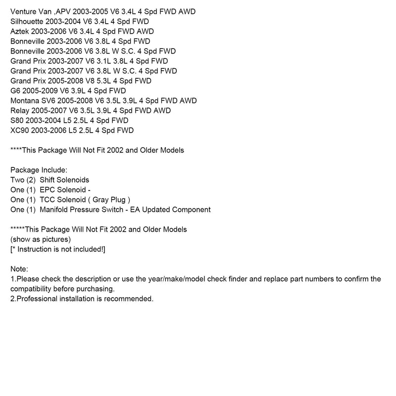 2003-2006 Aztek V6 3.4L 4-trinns FWD AWD 4T65E girkasse-solenoidsett TCC 2-trinns EPC-bryter