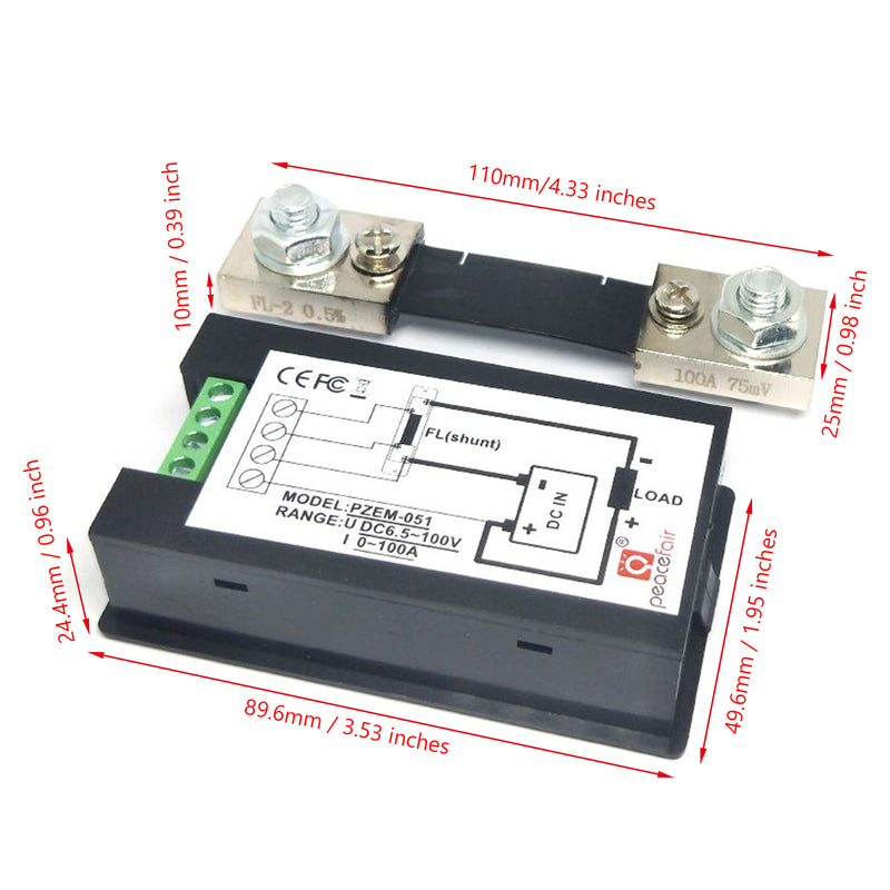 DC 100A 100V Digital LCD Spänningsdisplay Voltmeter Amperemeter Wattmeter