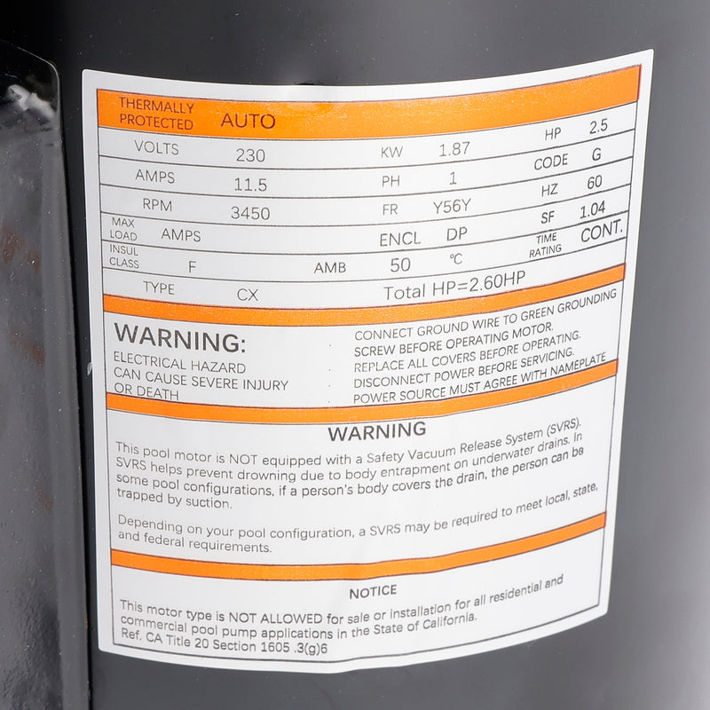 B2840 B840 2,5 PS 230 V Pool Pump Engine 56Y Frame Quadrat Flange