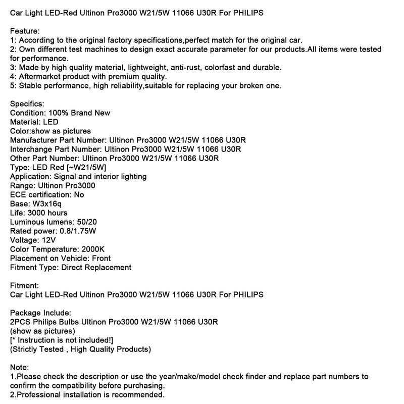 Auto Licht LED-Rot Ultinon Pro3000 W21/5W 11066 U30R Für PHILIPS