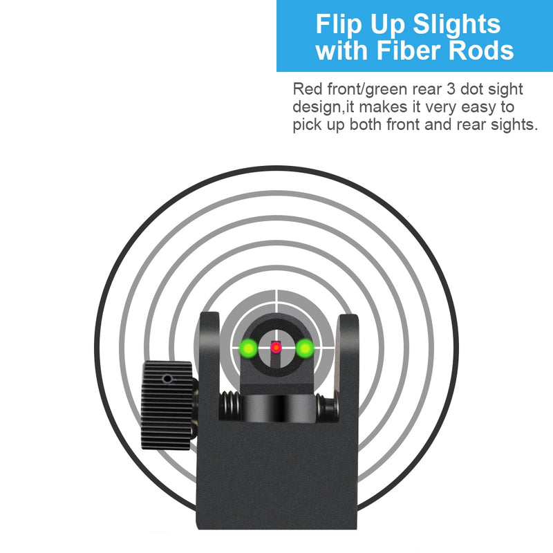 45° främre visir uppfällbart röd och grön prickig fiberoptisk järnsikte