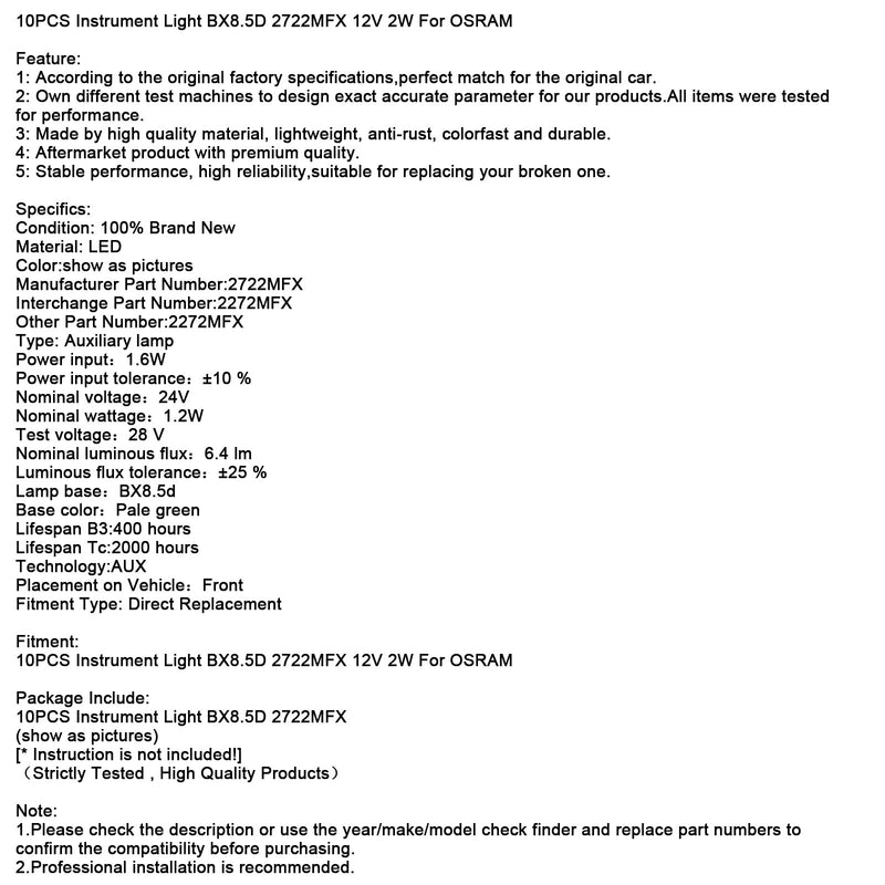 10 STÜCKE Instrumentenbeleuchtung B8.5D 2741MFX 24 V 1,2 Watt Für OSRAM