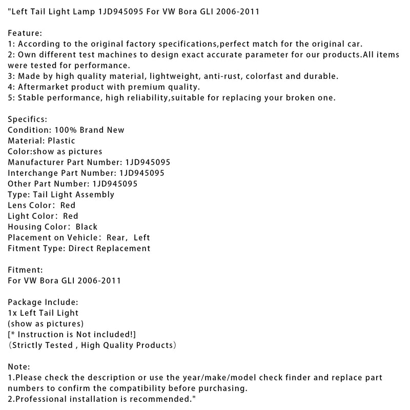 Linke Rückleuchte 1JD945095 für VW Bora GLI 2006-2011