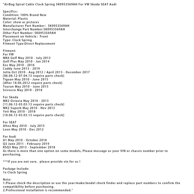 2010–2018 Skoda Yeti Air Bag Cable, pieluszka 5K0953569AH