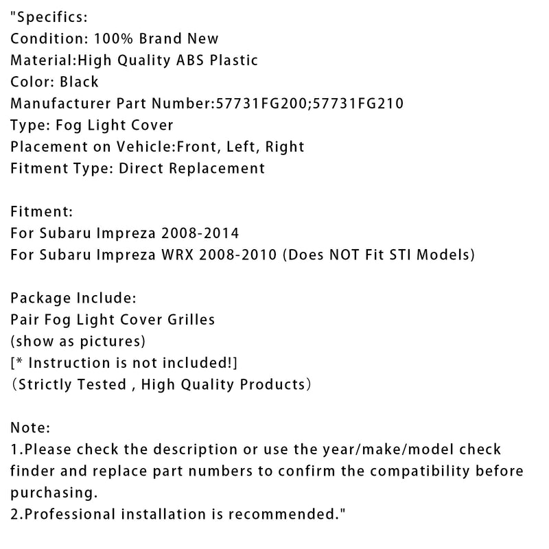 Paar Nebel Licht Abdeckung Gitter Für Subaru Impreza 2008-2014 57731FG200