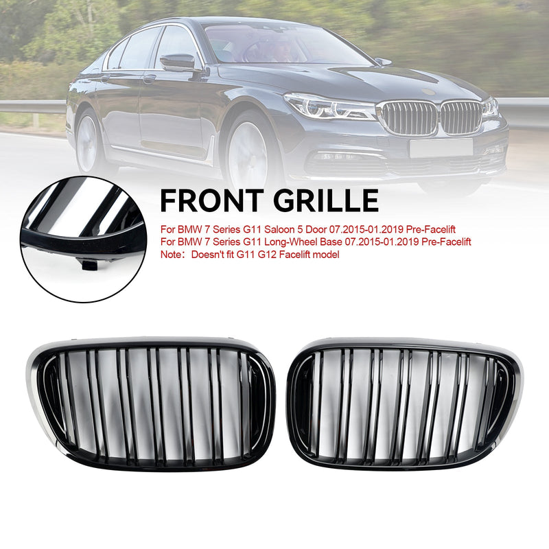 07.2015-01.2019 BMW 7-serie G11 Sedan 5-dörrars pre-facelift svart 2 lameller främre njurgrill