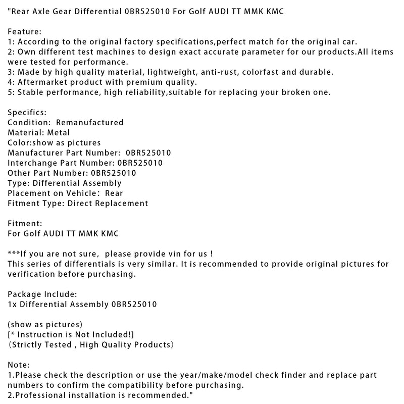 Golf AUDI TT MMK KMC Hinterachsgetriebe Differential 0BR525010