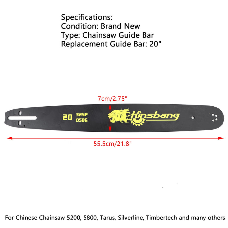 Barra guía de motosierra de 20" para 52Cc 58Cc 62Cc 68Cc 76 eslabones de transmisión 0.325" 0.058G
