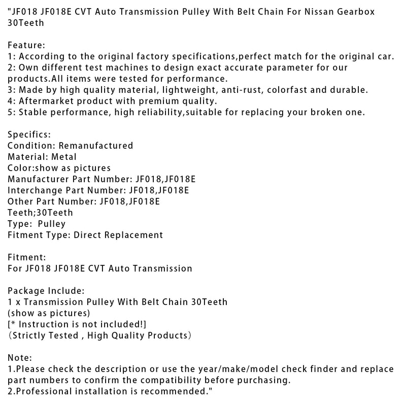 JF018 JF018E CVT Auto Übertragung Pulley Mit Gürtel Kette Für Nissan 30 Zähne