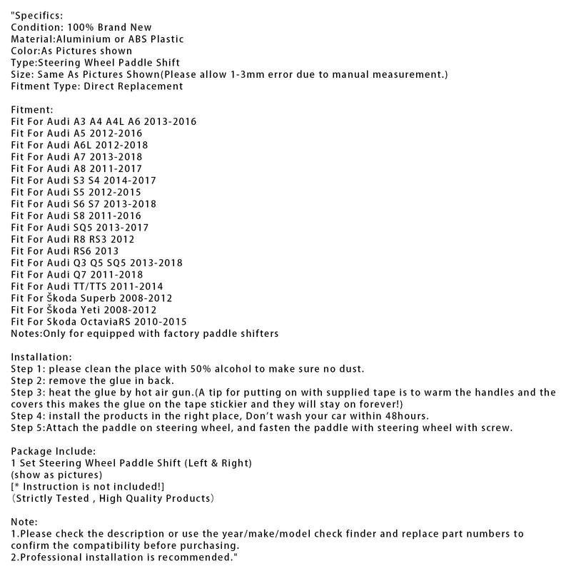 Lenkrad-Schaltwippen-Verlängerung für Audi A3 A4 A5 A6 A8