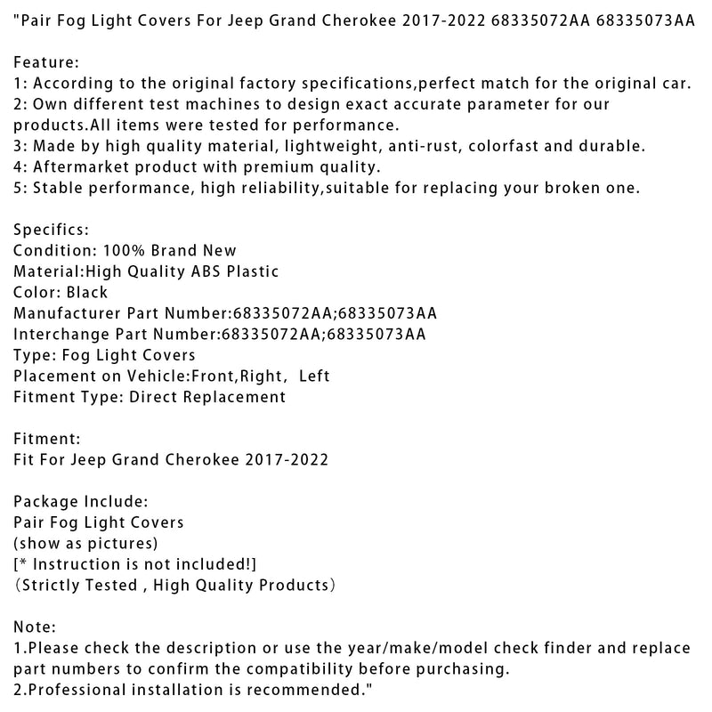 Nebelscheinwerferabdeckungen (Paar) für Jeep Grand Cherokee (2017–2022) 68335072AA 68335073AA