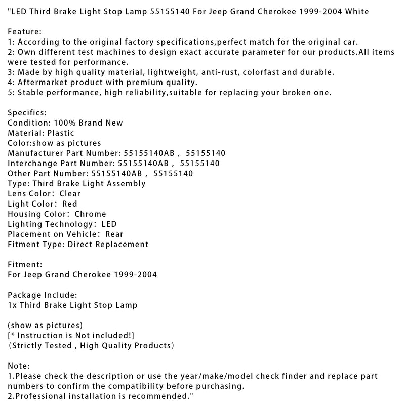 LED-Bremsleuchte (dritte Bremsleuchte) für Jeep Grand Cherokee (1999–2004), Teilenummer 55155140, Weiß