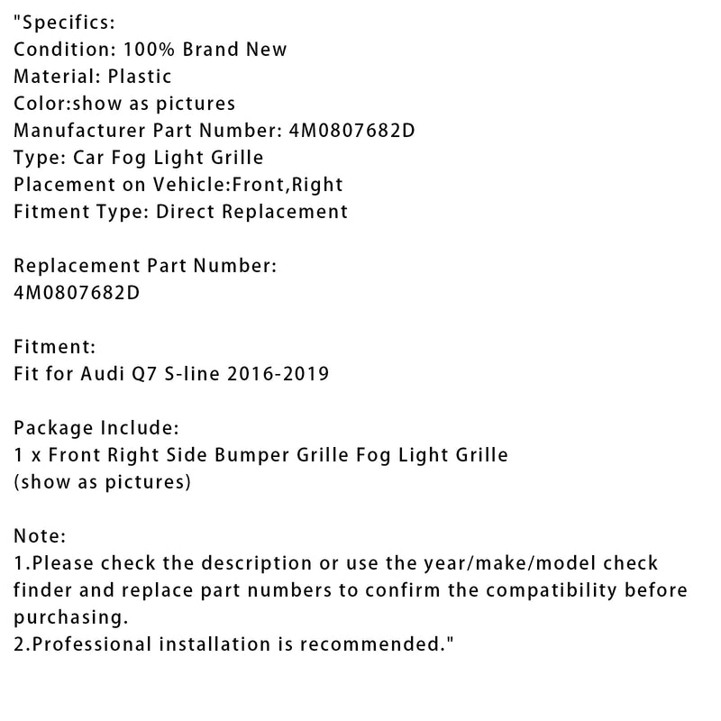 2016–2019 Audi Q7 S-Line Alkuperäiset sumuvalot oikealla 4M0807682d