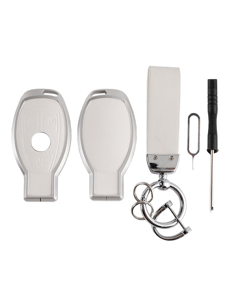 Benz GLC GLK CLS Leder Legierung Aluminium TPU Autoschlüssel Weiß Fall Abdeckung