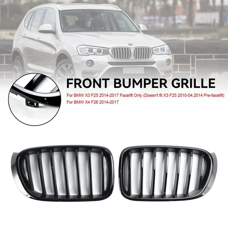 Glanset svart frontstøtfanger nyregrill for BMW X3 X4 F25 F26 2014-2017