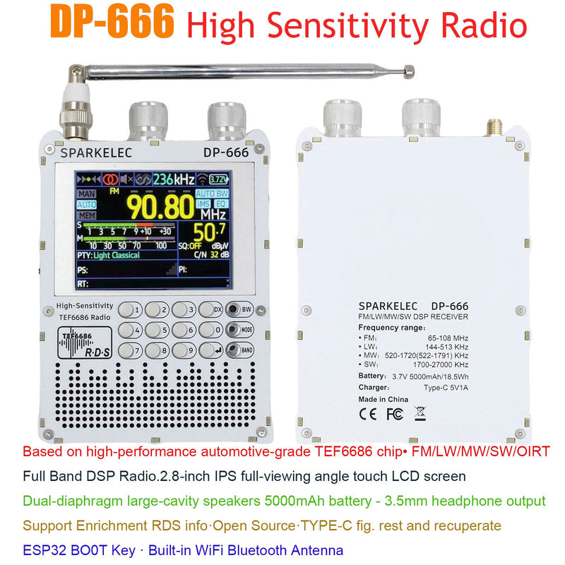 TEF6686 DSP-Radio DP666 Hochempfindliches Breitband-LW-MW-SW-0IRT-Kurzwellenradio