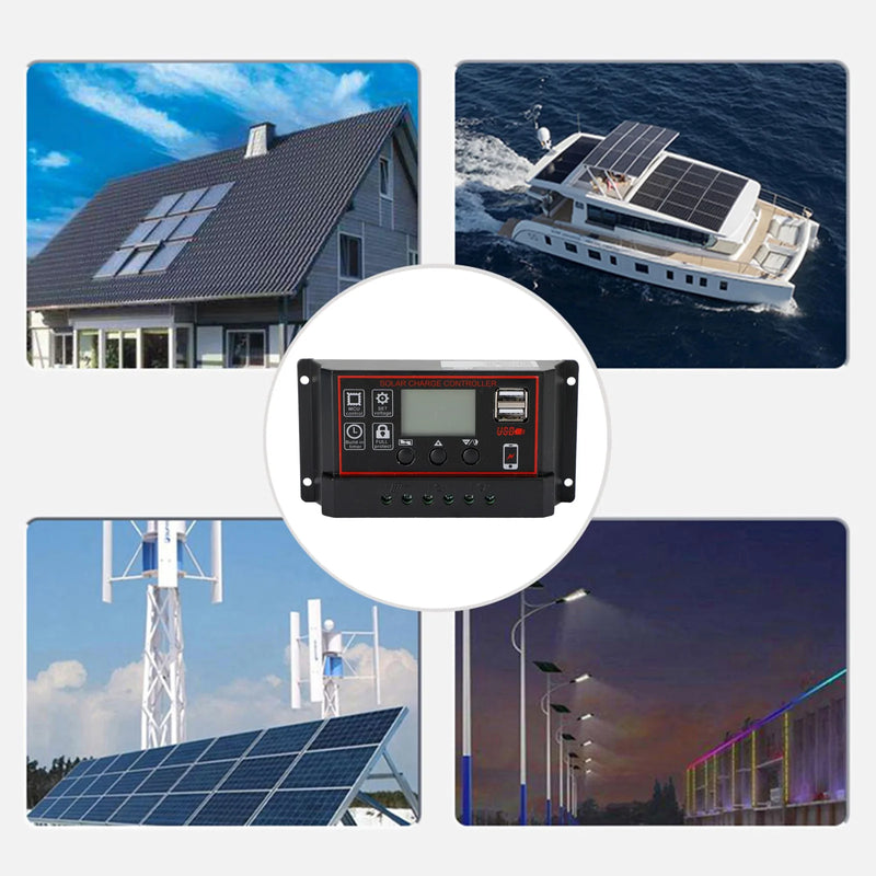 10A/20A/30A Solarpanel Regler Laderegler PWM LCD Dual USB 12V/24V