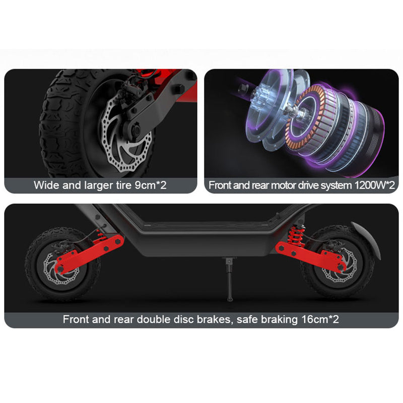 2400W offroad dual drive, egnet for voksne, høyytelses fjernkontroll, sammenleggbar elektrisk sparkesykkel