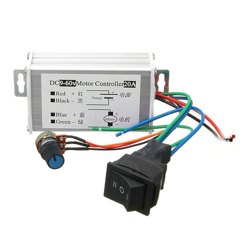 DC 9V-60V 20A PWM motor med trinnløs hastighetsregulering