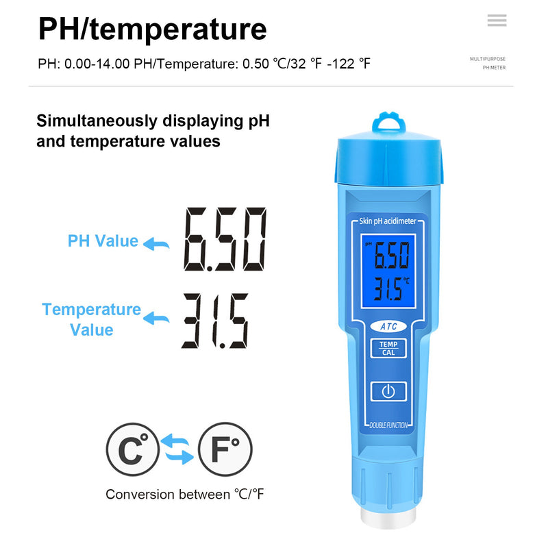 PH Meter -lämpömittarikynä elintarvikkeille Hedelmäliha Maaperä Laboratorion digitaalinen happo-PH-testeri