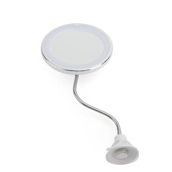 10x Espejo de maquillaje de cuello de cisne flexible con soportes de luz LED Succión de baño 7"