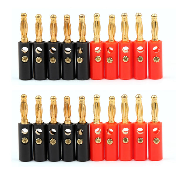 Paquete de 20 conectores banana de alta calidad de 4 mm chapados en oro rojo negro longitud 40 mm