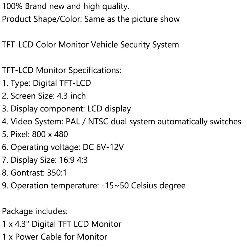 4,3" monitor de coche plegable TFT LCD NTSC PAL asistente de aparcamiento nocturno 4,3 pulgadas