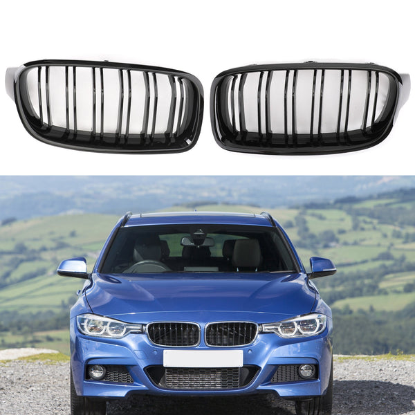 Rejilla frontal negra brillante para BMW Serie 3 F30 F35 2012-2017 con listones dobles