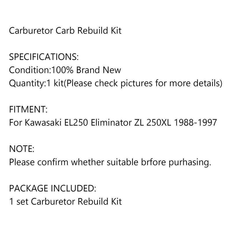 Kit de reparación de carburador de motocicleta para Kawasaki EL250 Eliminator ZL 250XL 1988-1997 genérico