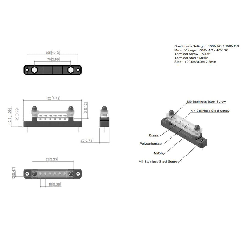 6-Wege-150-A-Verteilerklemmenblock für Auto-Marineboot-Halterabdeckung 48-V-Sammelschiene