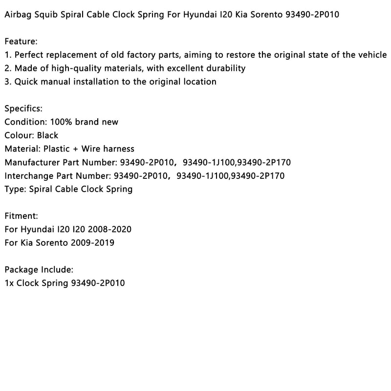 Airbag squibs spiralkabel spiralfjädrar lämplig för Hyundai i20 Kia Sorento 93490-2P010 universal