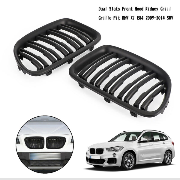 Mattschwarze Doppellamellen-Fronthaube, Nierengrill, passend für BMW X1 E84 2009–14 SUV