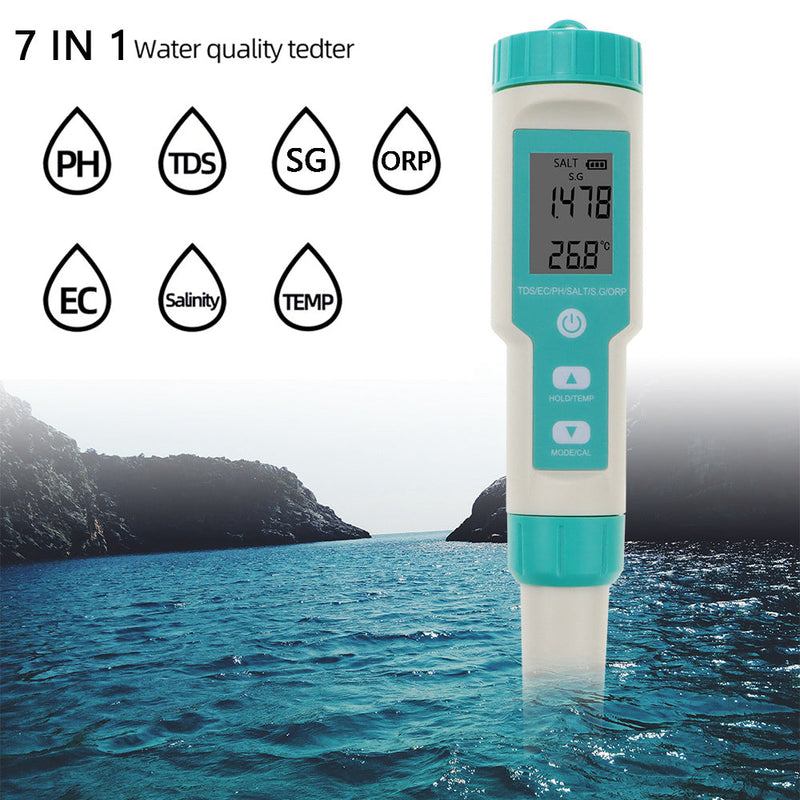 Digitaler 7-in-1-Salzgehalts-PH-TDS-TEMP-SG-EC-ORP-Tester Wasserqualitätsmessgerät