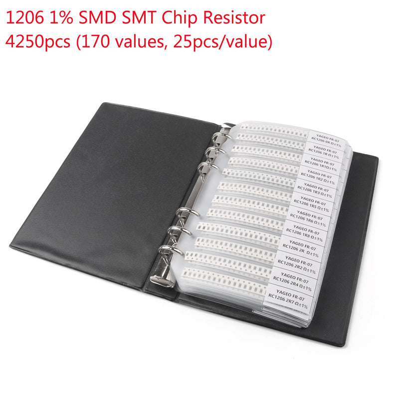 4250 piezas 1206 1% SMD Chip SMT Resistor 170 valores Libro de muestras Yageo Kits de bricolaje