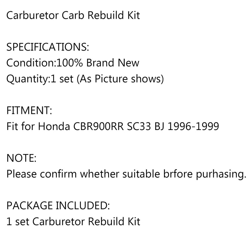 Kit de reconstrução de reparo de carburador de motocicleta para HONDA CBR900RR SC33 MY 1996-1999 genérico