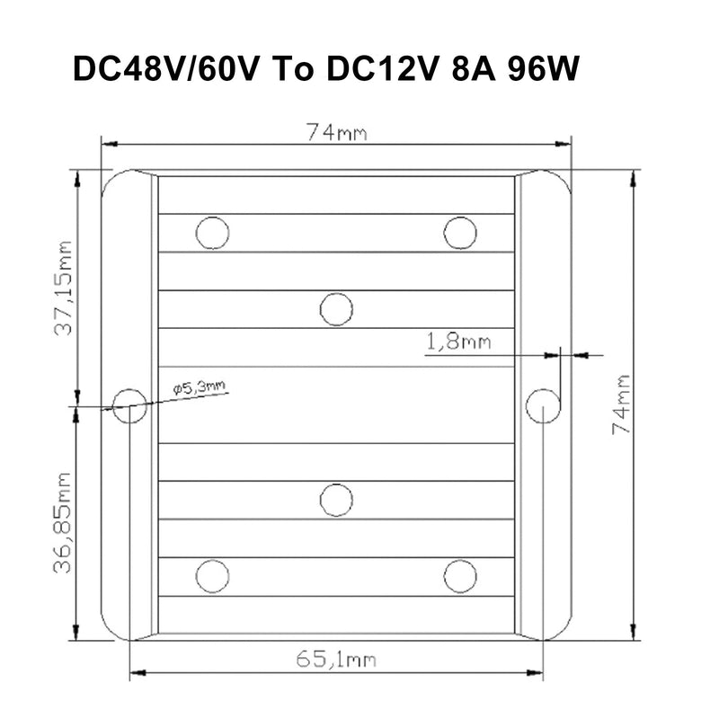 Vattentät DC 48V/60V till 12V 96W 8A step-down strömförsörjningsregulator