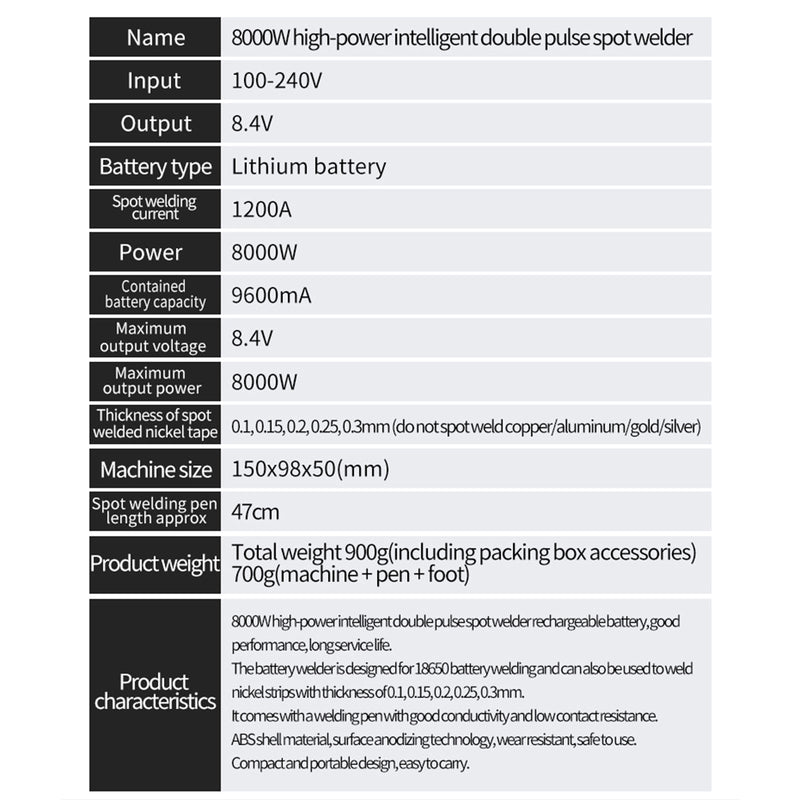 8000W Mini Punktschweißmaschine DIY Kit 18650 Batterie Punktschweißstift Werkzeuge