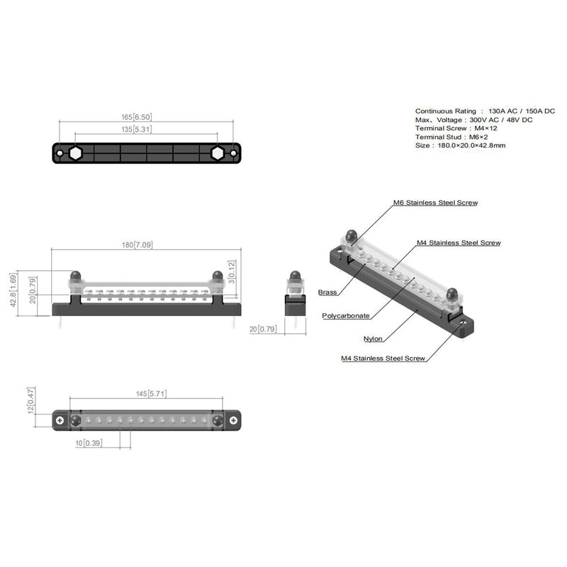 12 Terminal Bus Bar 150A Wire Block Jordfordeling Bil Truck RV Båtsett Generisk