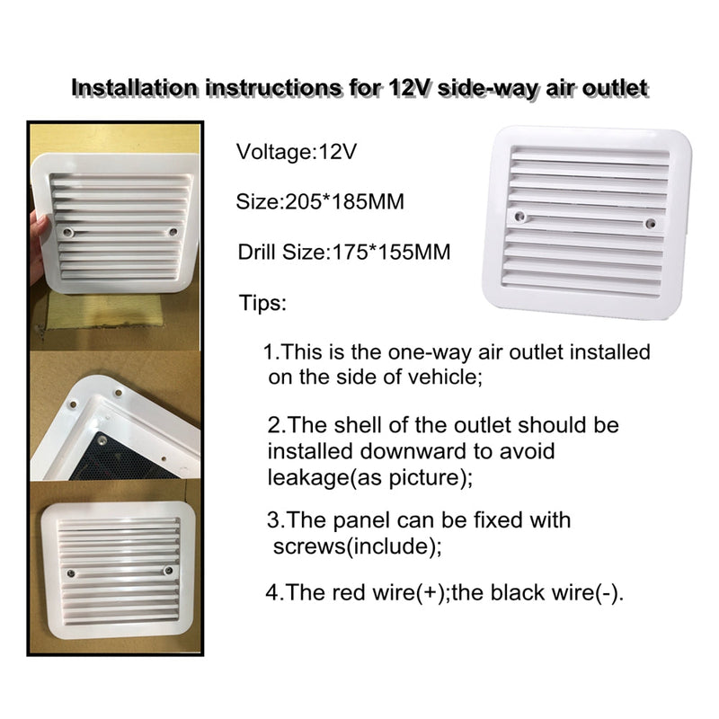 Ventilador de escape silencioso de refrigeración de ventilación de remolque de aire lateral de caravana RV de 12V