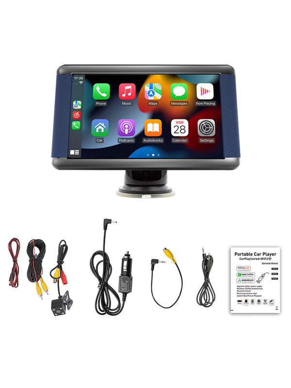 Tragbarer 7-Zoll-Auto-MP5-Player, Bluetooth-Monitor, kabelloses Carplay + 4 LED-Kamera