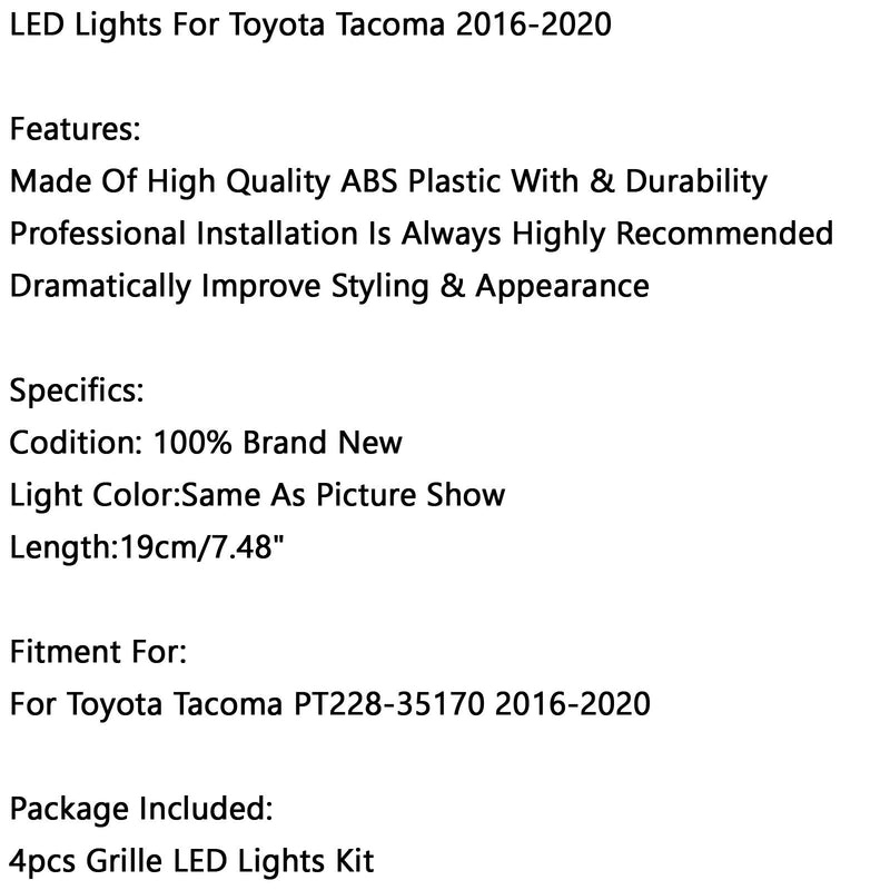 4 sztuk/zestaw Światła LED na grill przedniego zderzaka Tacoma 2016-2020 PT228-35170 Smoke Generic