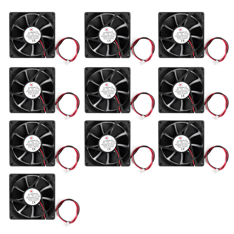 10st DC borstlös kylning PC Datorfläkt 12V 8020s 80x80x20mm 0,15A 2-stifts tråd