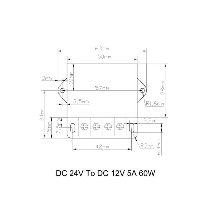 DC spenningsregulator Buck Converter DC 24V til DC 12V 5A 60W Step Down Reducer