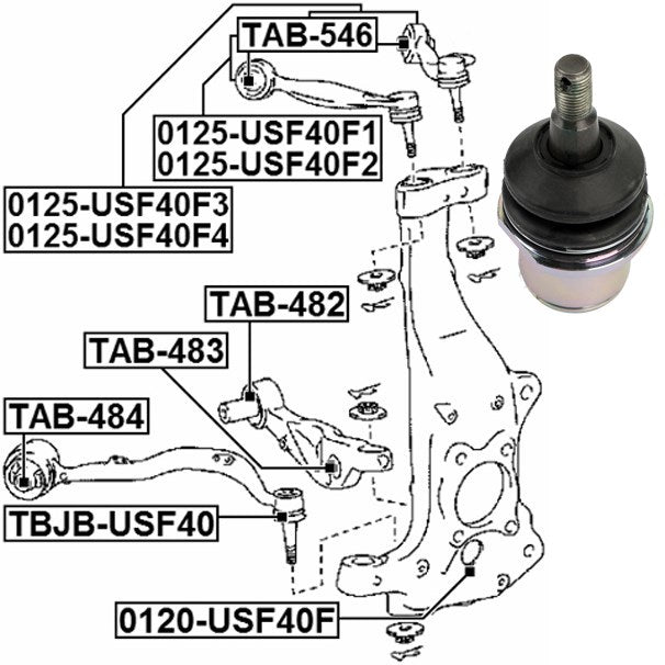 Junta esférica de eje de dirección inferior delantera para Lexus LS460 2WD RWD 43201-59045 genérico 2007-2016