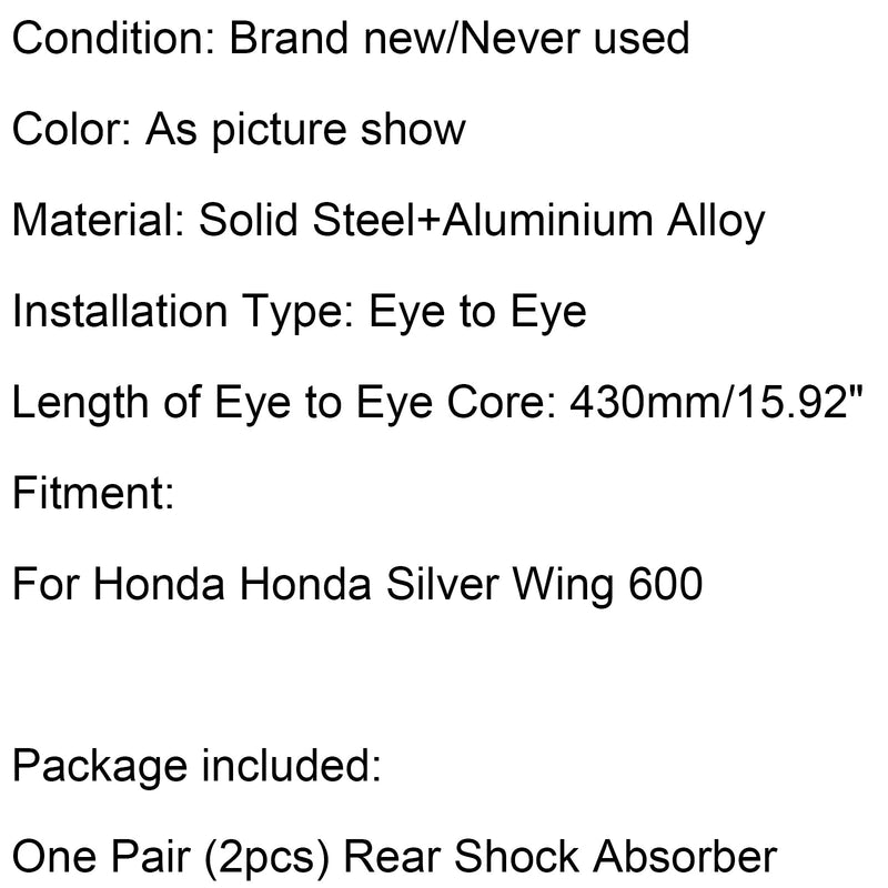 Suspensão pneumática traseira de motocicleta 425 mm para Honda Silver Wing 600 genérico 