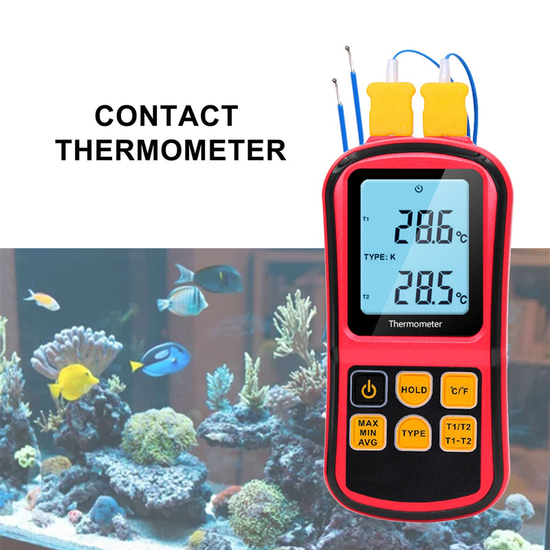 Cyfrowy termometr z termoparą, dwukanałowy tester miernika temperatury LCD