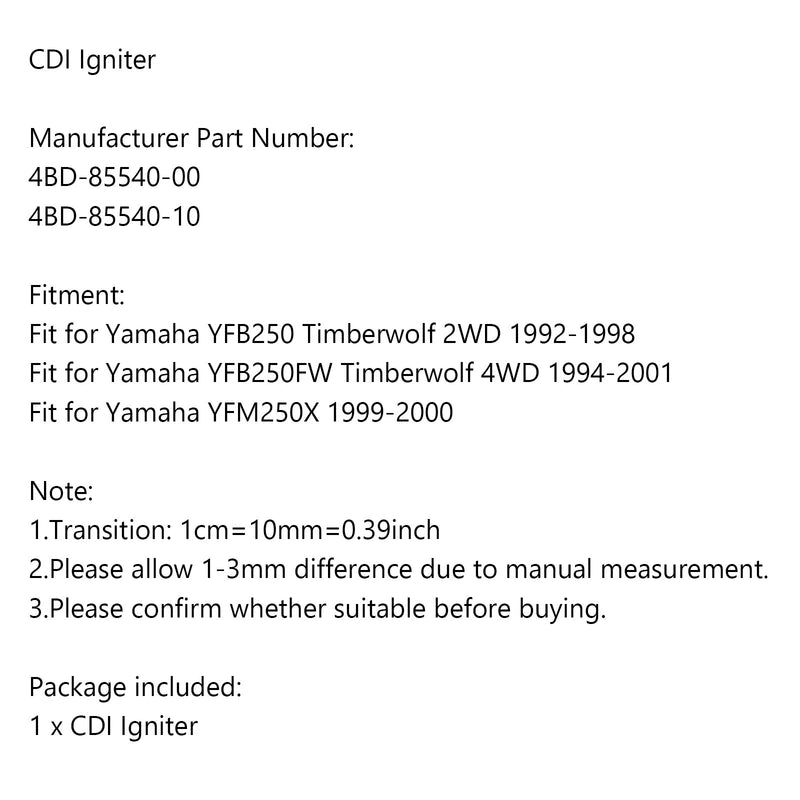 CDI tändare tillgänglig för Yamaha YFB250 Timberwolf YFB250FW YFM250X 4BD-85540-10