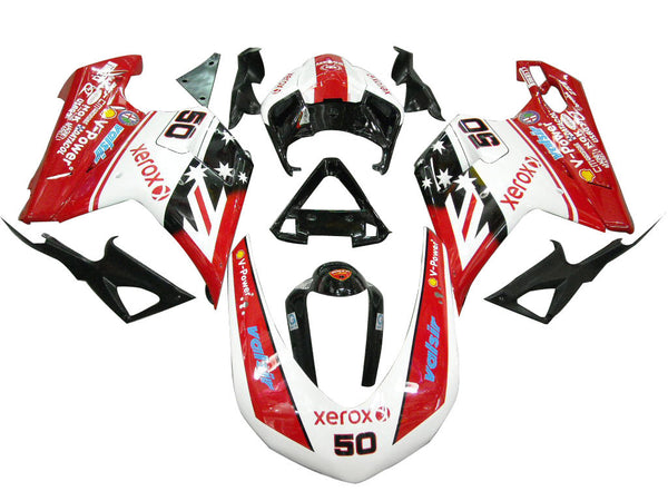 Owiewki na lata 2007-2012 Ducati 1098 1198 848 czerwono-białe Xerox No. 50 Racing Generic